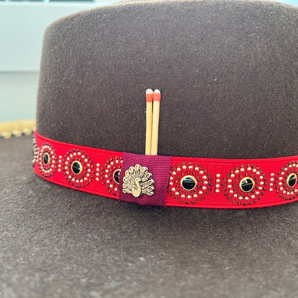 Handmade Wool/Felt Cowboy/Sombrero Hat- Brown/Red Studded Ribbon - Size 57/7 1/8 - Picture 6 of 14